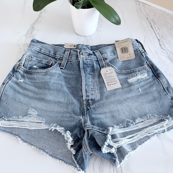 Levi's Light Blue Distressed Jean Shorts - Picture 1 of 5